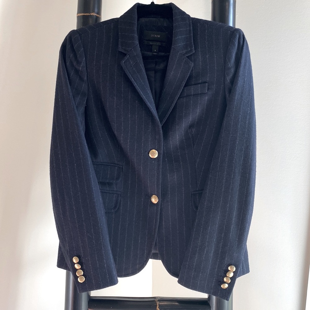 J. CREW Navy Pinstriped Wool Blend Schoolboy Blazer Sz 6